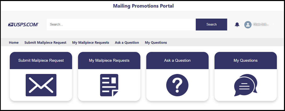 Image of the menu for the new Mailing Promotions Portal