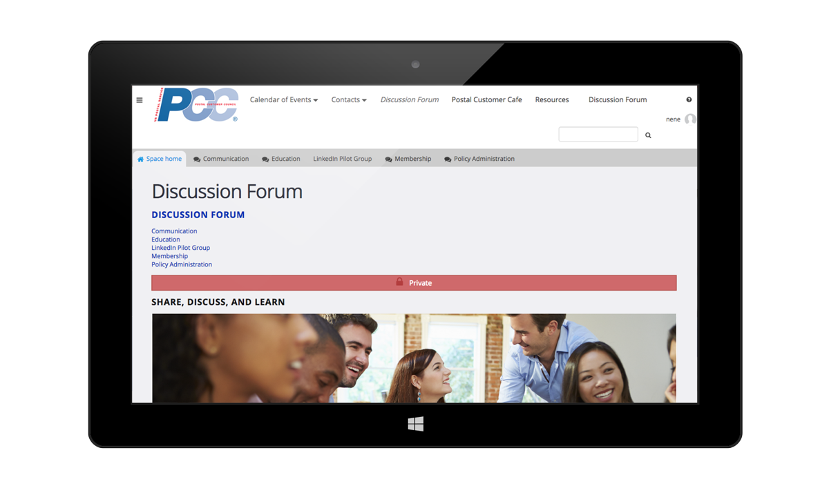 PCC Portal Discussion Group Screen on Tablet